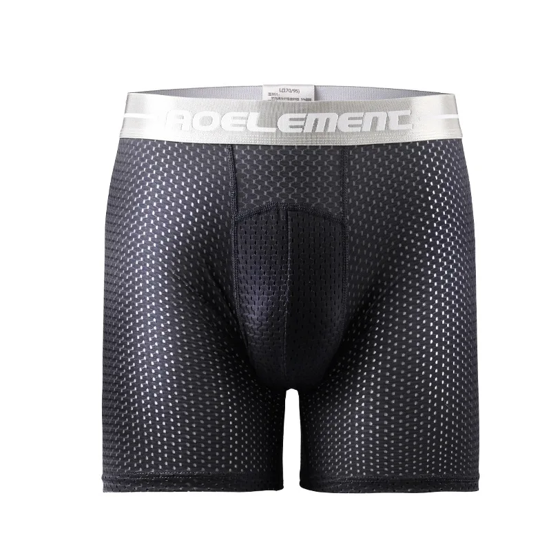 Men's Boxers Shorts Sexy Underwear Men Breathable Ice Silk Mesh Panties Pouch Middle Long Leg Underpants Male Large Size L-6XL