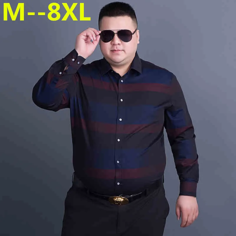 

Large Size 10XL 9XL Plus 8XL 7XL 6XL 5XL 4XL Mens Business Casual Long Sleeved Shirt Classic Striped Male Social Dress Shirts