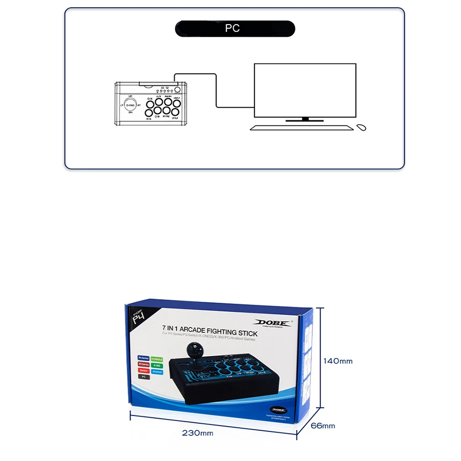 Проводной аркадный джойстик PS5 7 в 1 с металлическим основанием для PS4/ SWITCH/P3/PC/Android