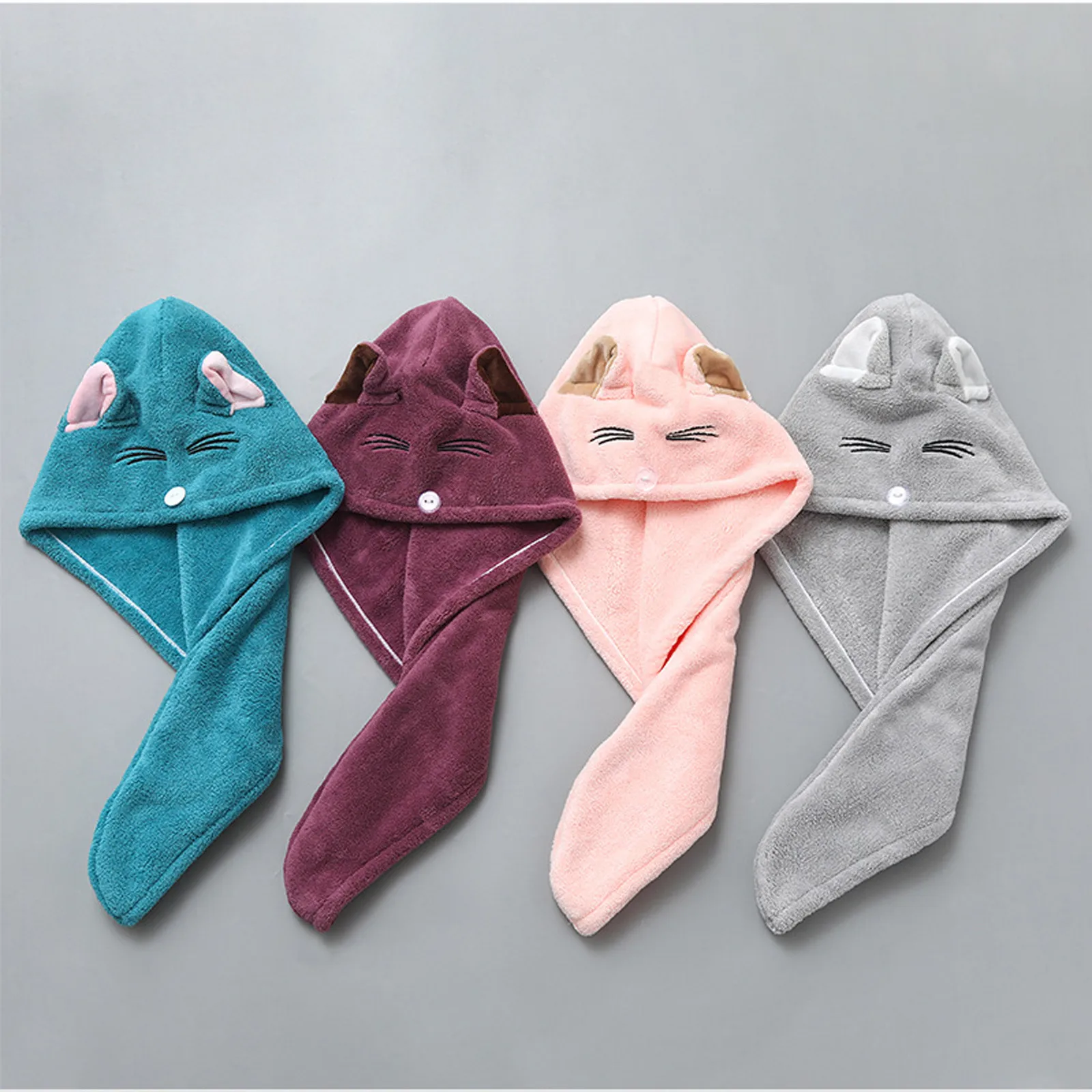 Тюрбан волос Microfiber шапка для быстрой сушки в мультипликационном стиле Кот сухих