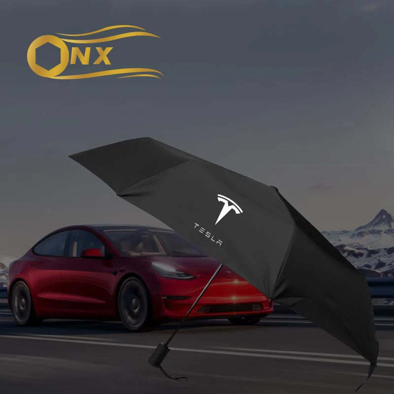 

Car Automatic Folding Umbrella Rain For Tesla Model 3 Model X Model S Y Logo Windproof Parasol Man Gift Car Styling Accessories