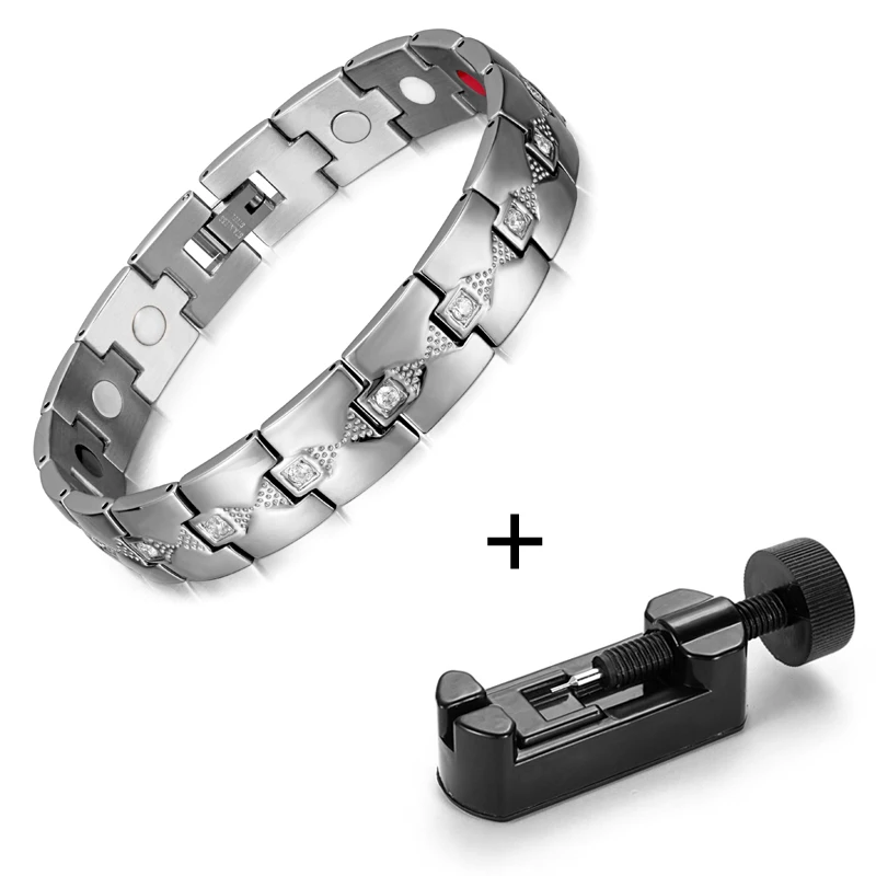 Silver with tool Rainso, модный стиль, нержавеющая сталь, магнитный, 4 в 1, Био энергия, забота о здоровье, золотой циркон, браслеты и браслеты для женщин, хорошее ювелирное изделие - Окраска металла: Silver with tool