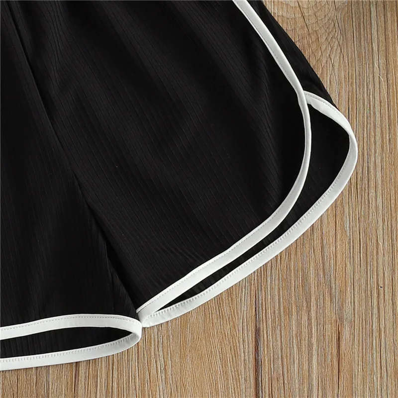 

9M-3T Baby Little Girls Short Sleeve Set, Casual Solid Color Ribbed Tops and Patchwork Short Pants 2-piece Suits