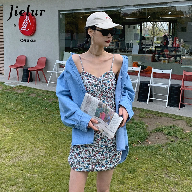 

Jielur Весеннее женское платье винтажное Цветочное платье на бретелях-спагетти очаровательные платья-трапеции без рукавов с высокой талией с...