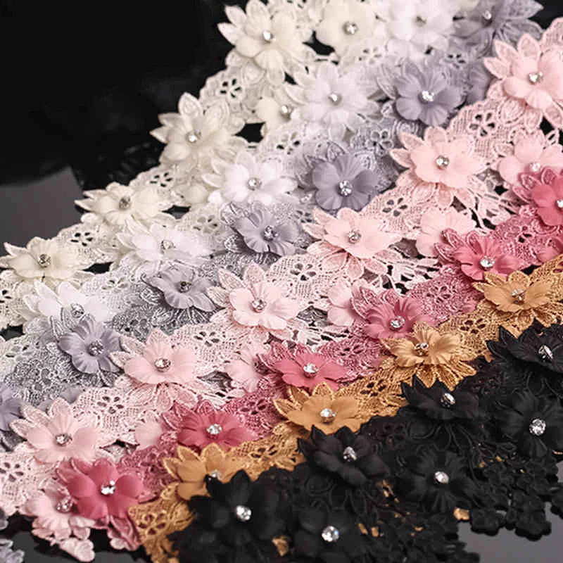 1 ярд 8 5 см стразы вышитые объемными цветами кружевная отделка по краю лента