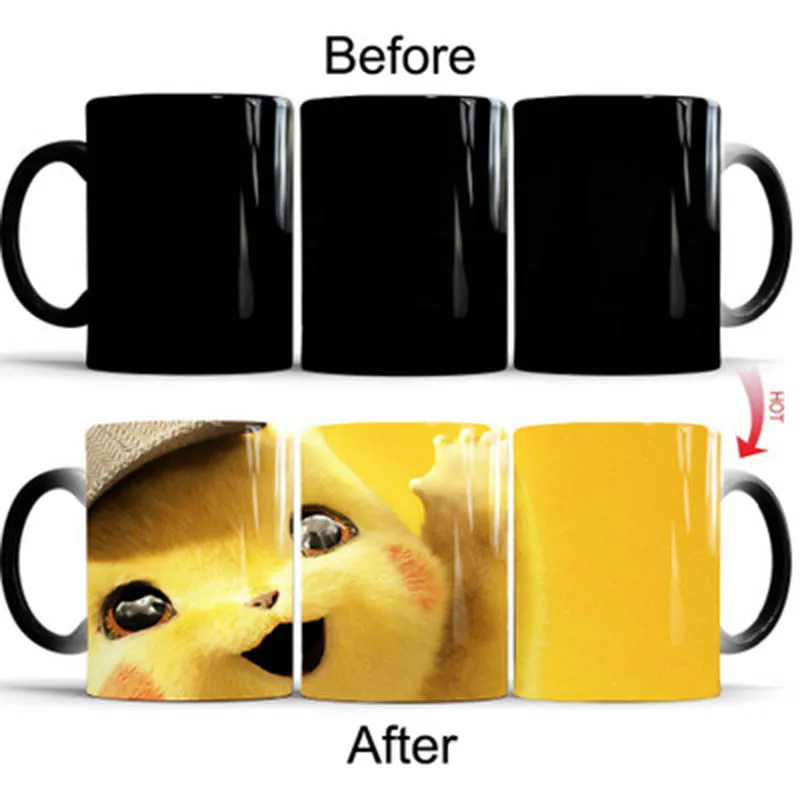 Style D Mug Новая 1 шт. 350 мл детектива Пикачу волшебная кружка для кофе 7 видов стилей мультфильм дети Подарочная кружка изменение цвета чашка для молока, чая Прямая - Цвет: Style D Mug
