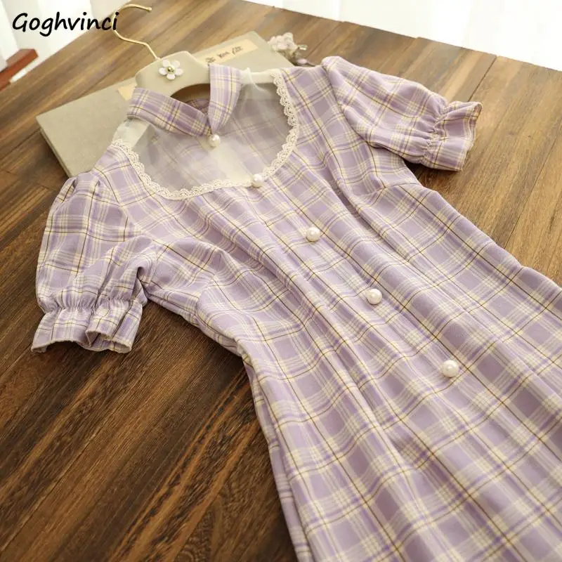 

Короткие платья с пышными рукавами, женские Лоскутные кружевные жемчужные пуговицы в стиле преппи, женские Современные облегающие платья ...