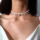 Ожерелье-чокер женское Двухслойное с белымичерными бусинами