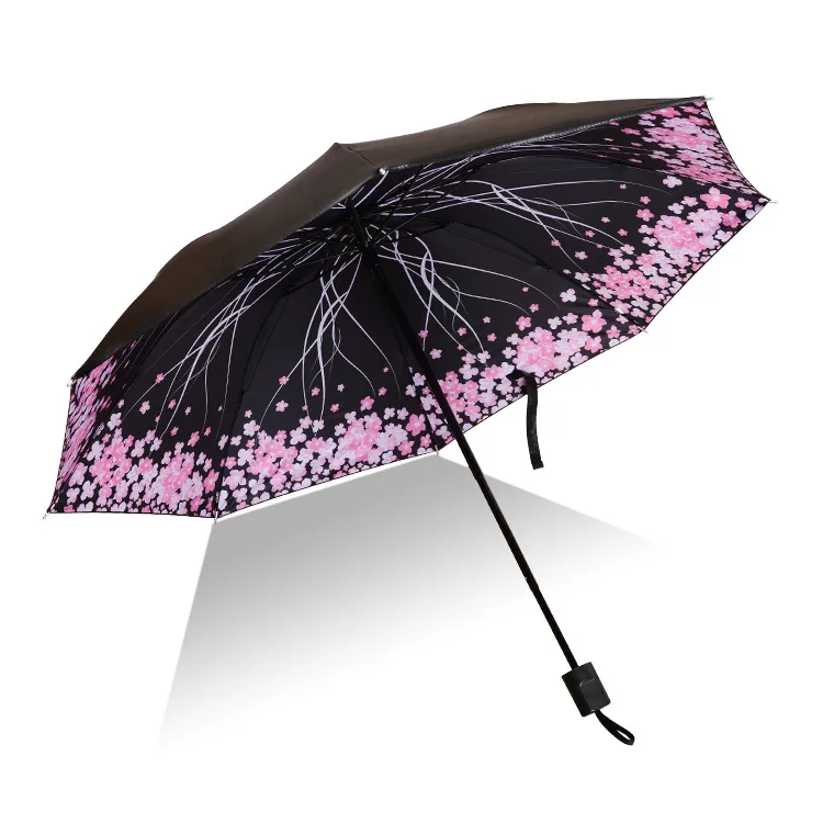 H Женский анти-УФ Вишневый небо цветок Unbrella открытый портативный УФ зонтик три складной зонтик от солнца и дождя - Цвет: H