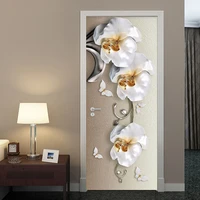 pvc self adhesive waterproof door sticker european style 3d stereo butterfly orchid flowers mural wallpaper luxury wall stickers