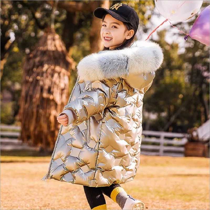 

Winter Glossy High Quality Children's Down Jacket Girls Mid-length 2020 Thicken Warm Hooded Children's Clothing Girls Coat 6-14Y