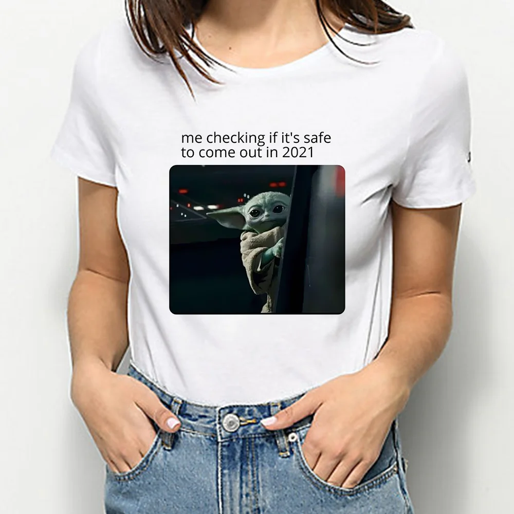 

Disney 2021 New Funny Baby Yoda Cute T-shirts for Girls Vogue Europe and America Women Tshirt Short Sleeve Shirt Wholesale