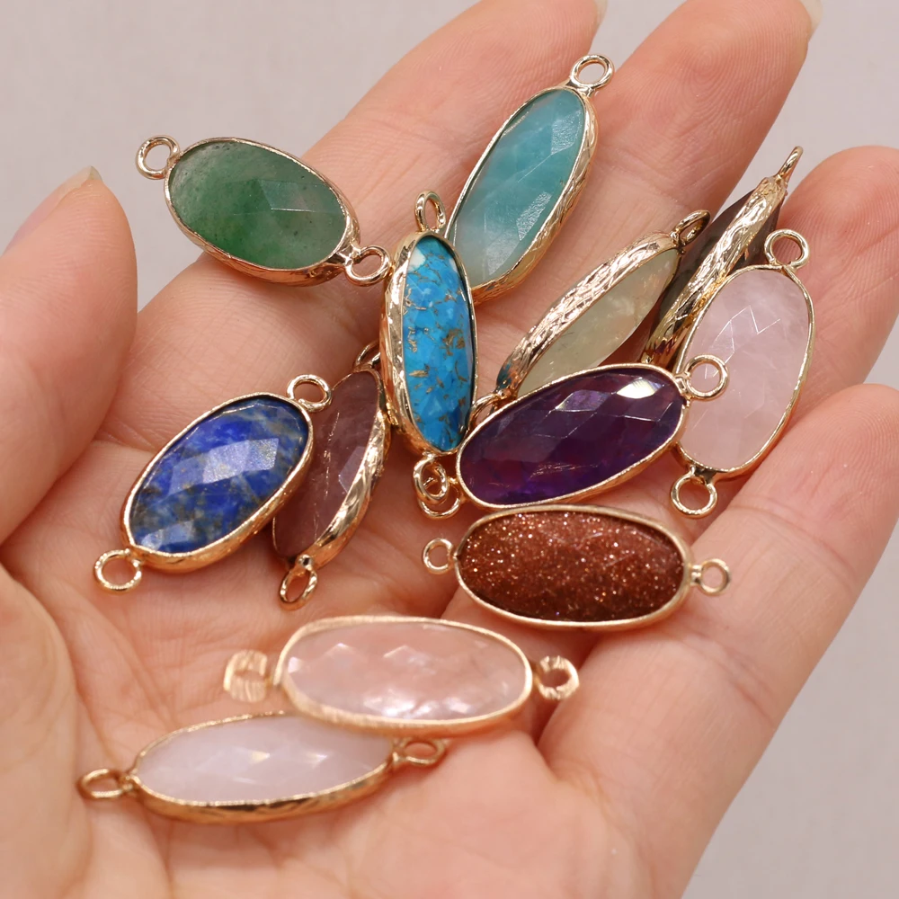 

3pcs Natural Semi-precious Stone Connector Oval Rose Quartz White Jade Accessories for Jewelry Making Necklace Bracelet
