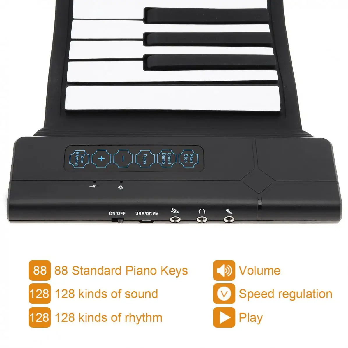 88 Keys USB  MIDI Output Roll Up Piano Rechargeable Electronic Portable Silicone Flexible Keyboard Organ with Sustain Pedal
