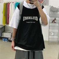 fake two piece short sleeved t shirt casual loose korean version of the trend five point sleeve clothes tide brand t shirt