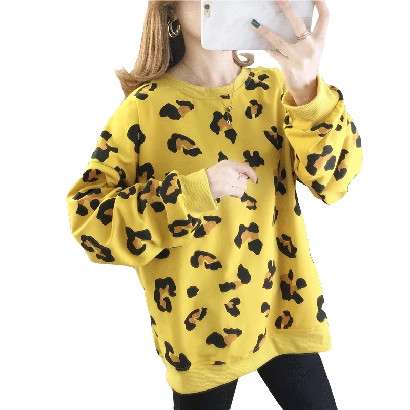 

2020 spring autumn printed coat women's all-match blouse loose jacket trendy ladies hedging leopard print casual sweatshi
