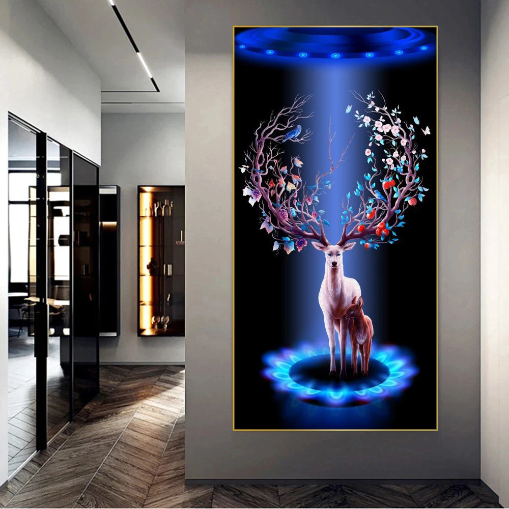 

Nordic elk modern decorative painting prints and posters parent-child deer painting wall art pictures print in the living room