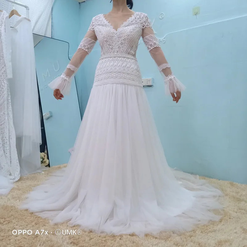 УМК В богемном стиле кружевное платье с длинными рукавами свадебное 2021 Винтаж