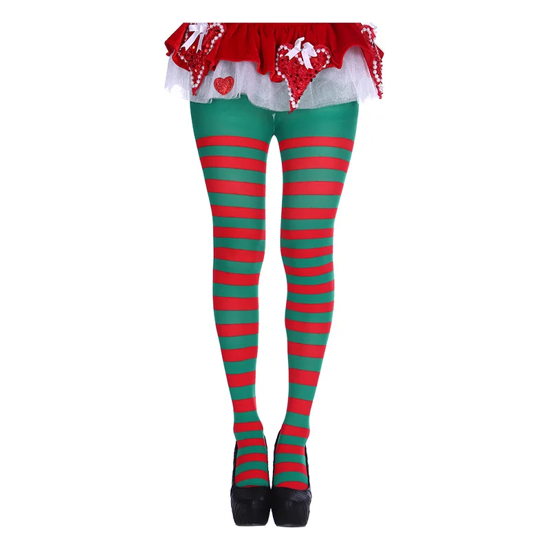 Новые рождественские колготки женские пикантные разноцветные в полоску для