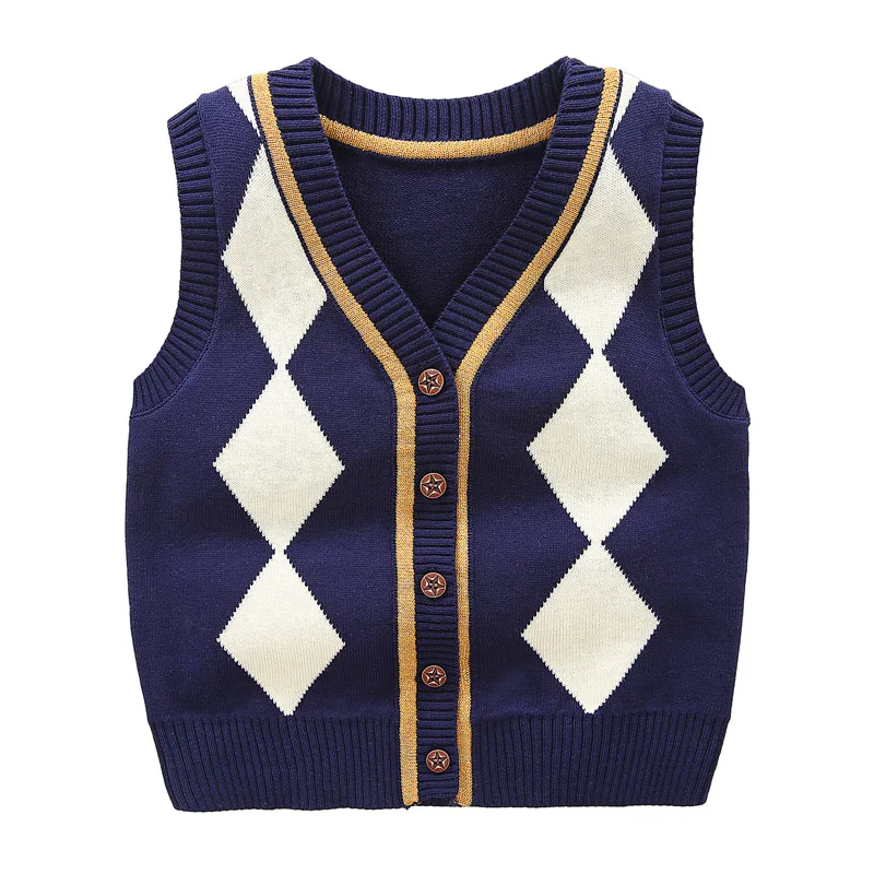 Preppy Style Little Boys Knitted Vest Sweater Children's Waistcoat College Cardigan Baby Kids Casual Sleeveless Knitwear B342 | Мать и