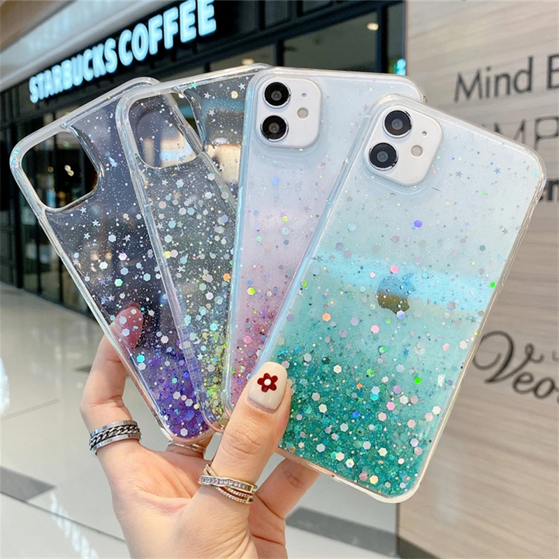 Освежающий цветной чехол с блестками для Samsung Galaxy A51 A71 A50 A70 A10 A20 S20 Plus Note 20 Ultra 8 9 10 S8