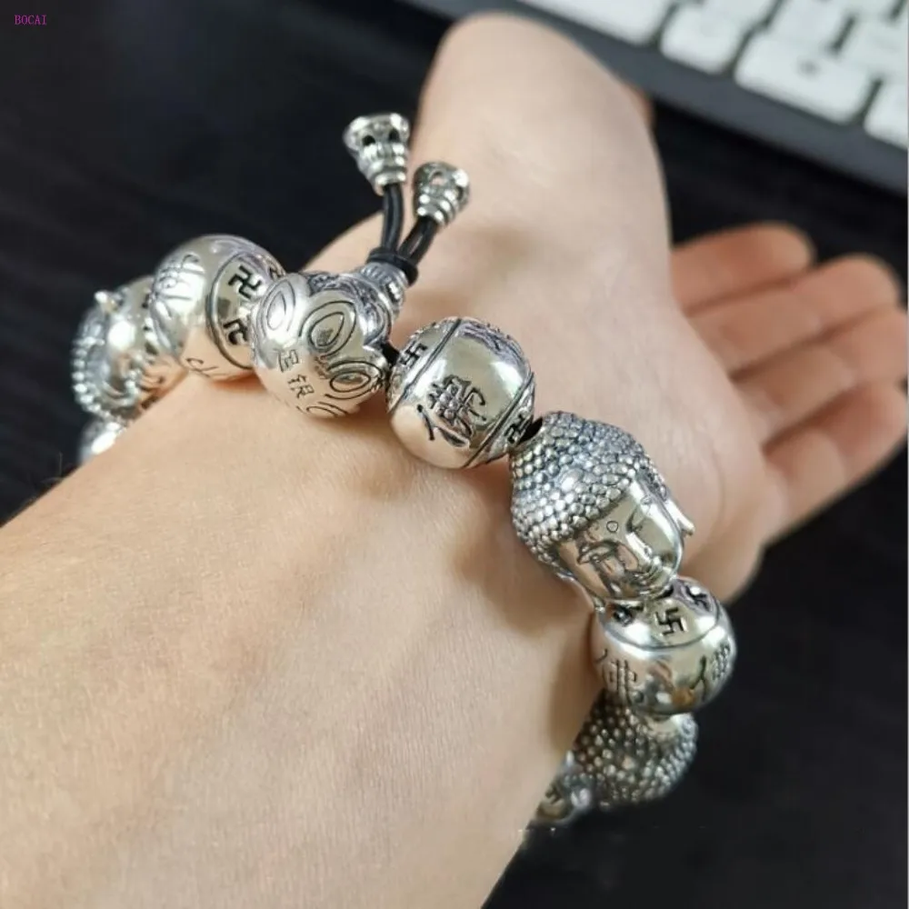 Браслет BOCAI Buddha S999 из чистого серебра мужской тайский серебряный браслет с