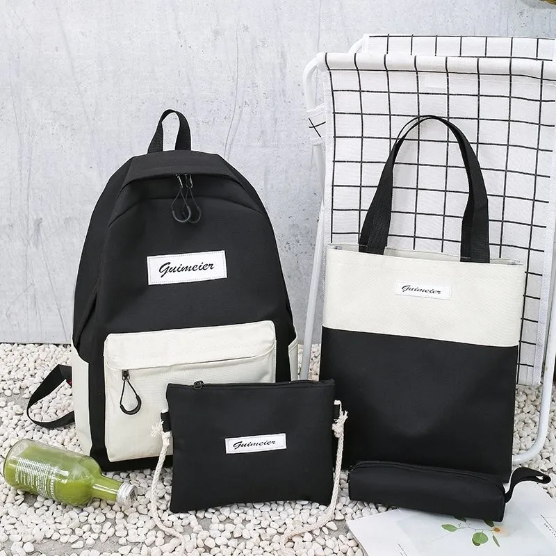 

Набор из 4 шт., милые школьные ранцы для девочек-подростков, 2021, Холщовый дорожный рюкзак, женская сумка для книг, школьная сумка для подростк...