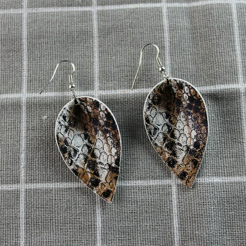 4-snakeskin Модные Ретро леопардовые змеиные листья кожаные висячие серьги преувеличенные облака зебра-полоса Pendientes женские ювелирные изделия Oorbellen - Окраска металла: 4-snakeskin