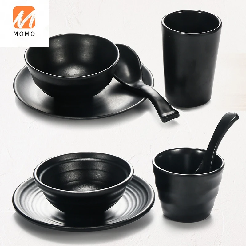 

Melamine Hot Pot Restaurant Four-Piece Set Black Grinding Dish Set Restaurant Hotel Commercial Tableware