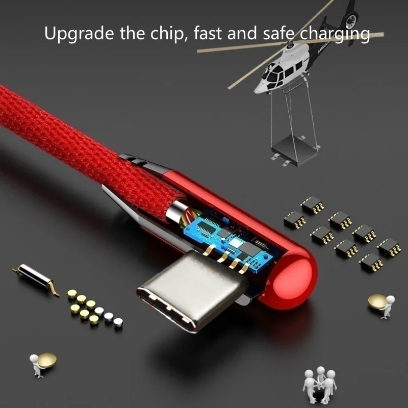 Зарядный кабель HEEMAX Micro USB Type-C светодиодный 90 градусов для Samsung iPhone Xiaomi Android |