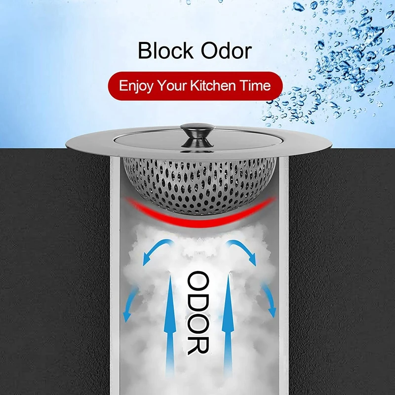 

2 PCS Kitchen Sink Strainer, Large Wide Rim 4.5 Inch Diameter, with Lid, Stainless Steel, Fits Most Drains