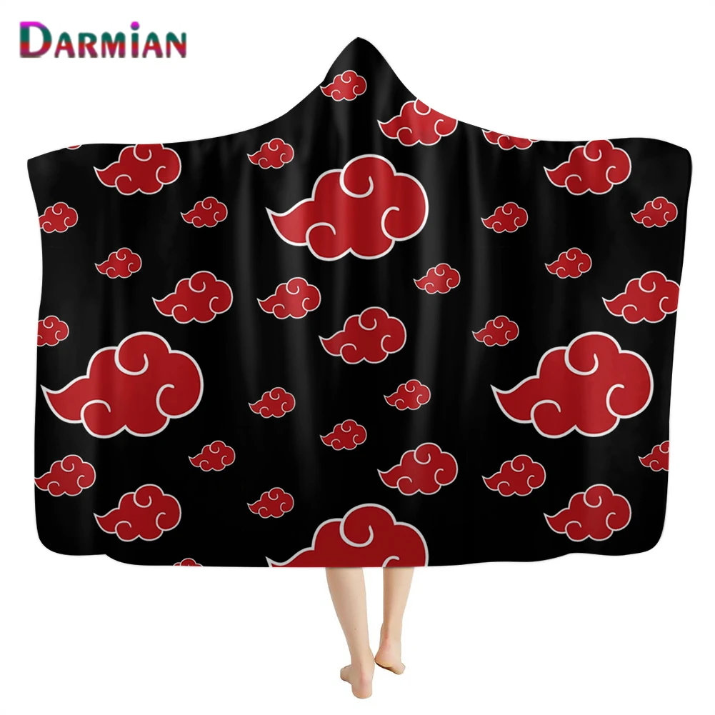 

DARMIAN Fashion Anime Akatsuki Design Hooded Blanket Flannel Plush Throw Quilt Home Decor Beddroom Soft Fleece Blanket with Hood