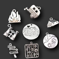 8pcs silver color mixed camping style tent mountain campfire barbecue pendants diy charm jewelry handmade metal accessories p570