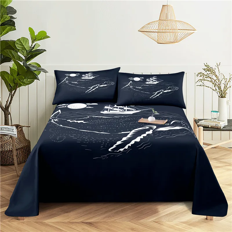 

Cartoon Whale 0.9/1.2/1.5/1.8/2.0m Digital Printing Polyester Bed Flat Sheet With Pillowcase Print Bedding Set