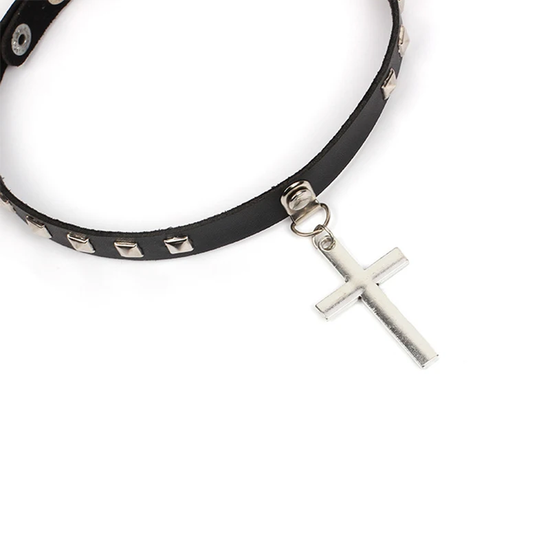 

Punk Style Cross Pendant Necklace for Women Hip Hop Black PU Leather Choker with Rivets Lady Collier Wedding Bride Jewelry Gift