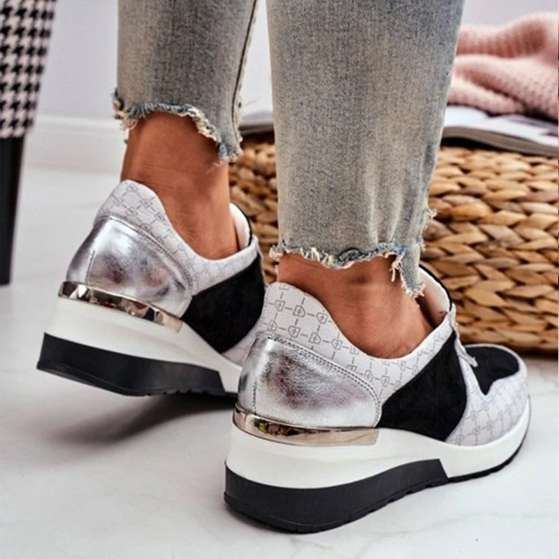 

2021 Women Vulcanize Sneakers Lace-Up Wedge Casual Ladies Printed Sneakers Platform Ladies Outdoor Sports Shoes Zapatillas Mujer