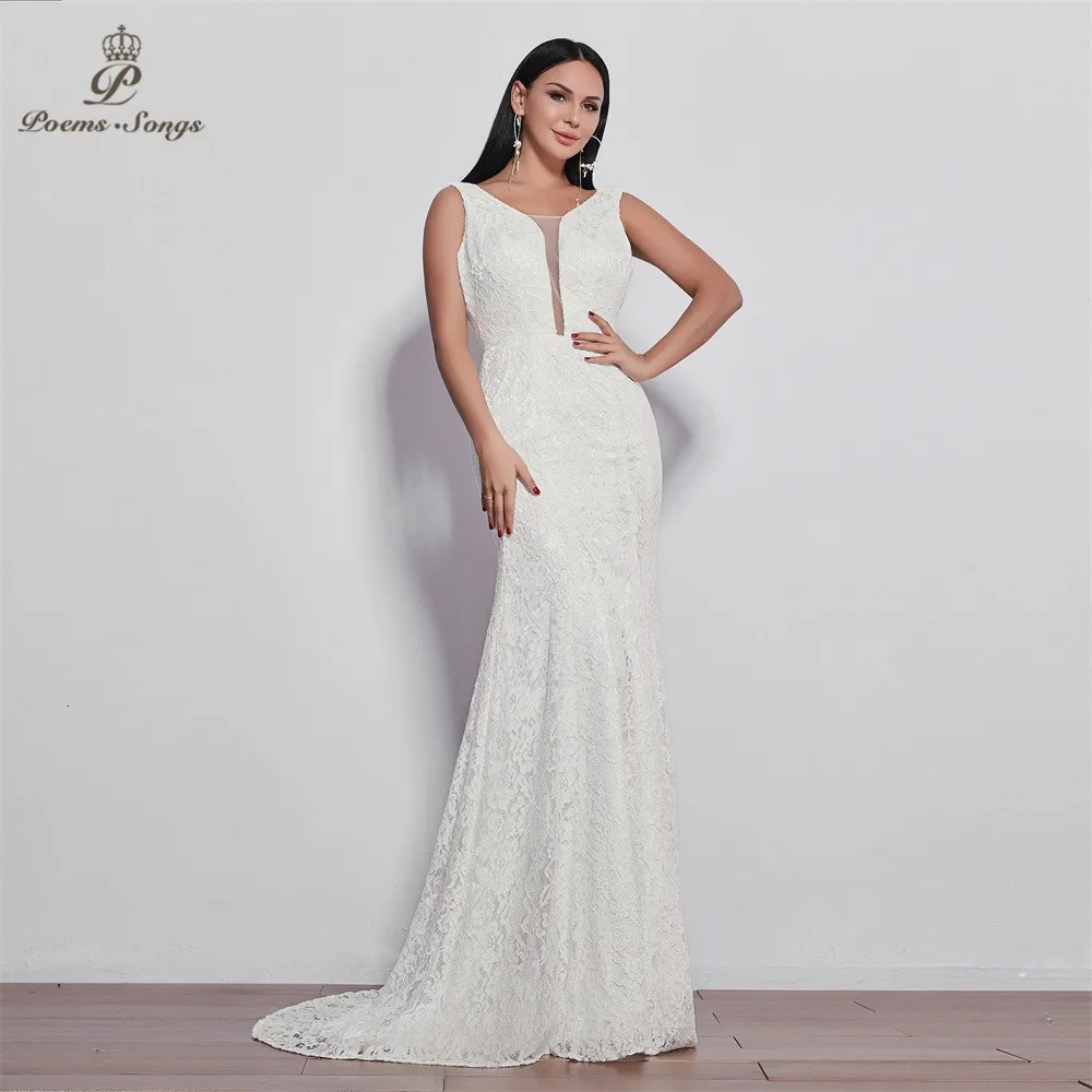 Стихи песни элегантный стиль кружева свадебное платье для свадьбы Vestido de noiva Русалка Свадебные платья цвета слоновой кости/белый