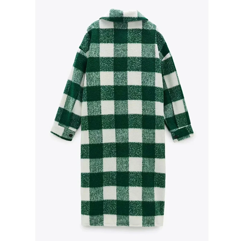 

2021 Autumn Fashion New Mid-Length Style Contrast Color Plaid Woolen Single-Breasted Long-Sleeved Loose Women's Jacket Trendy