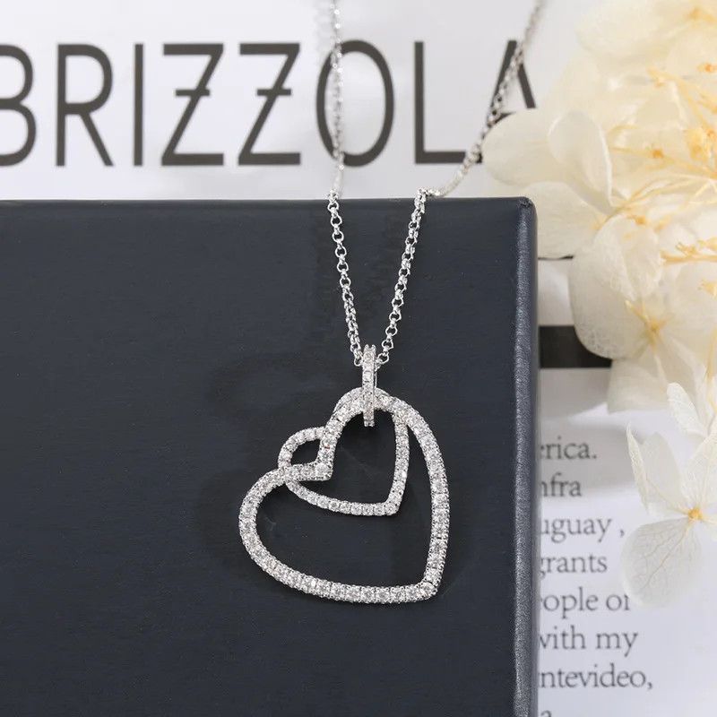 

S925 classic sweetheart Necklace crsystal great love CZ Stone Necklace for Valentine's Day girlfriend