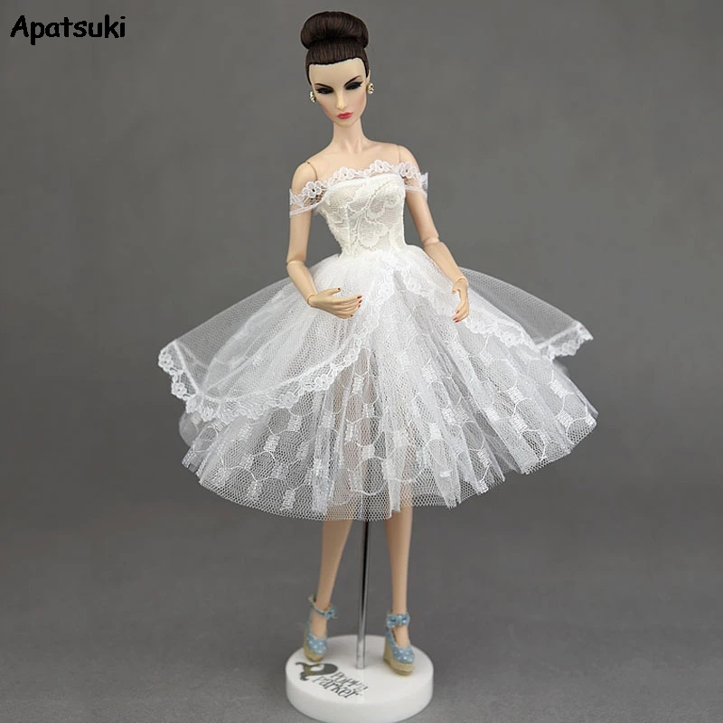 Белое Кружевное короткое платье пачка ручной работы для куклы Барби одежда