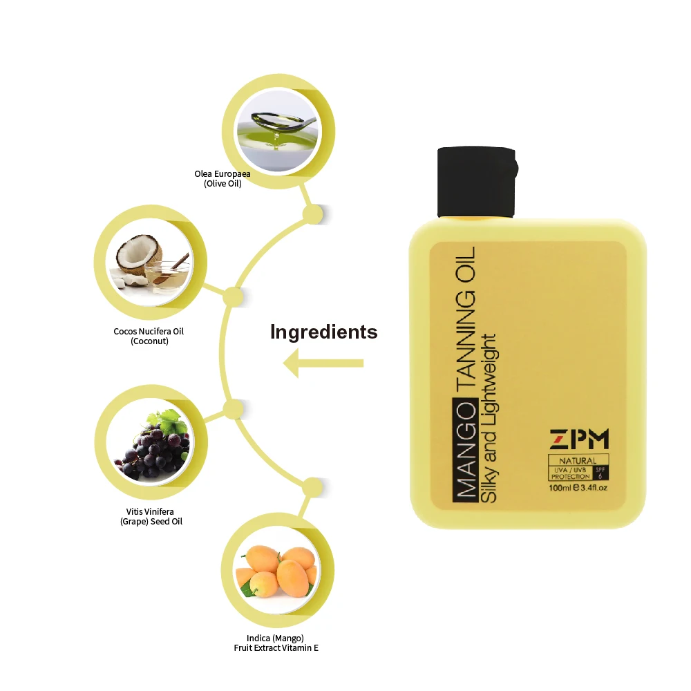 ZPM масло для загара манго SPF 6 широкий спектр UVA/UVB защита оливковое кокосовое