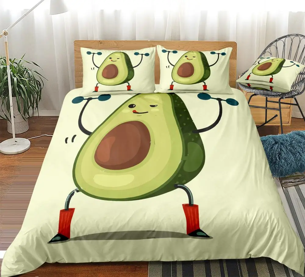 Комплект постельного белья с изображением авокадо пододеяльник мультяшных
