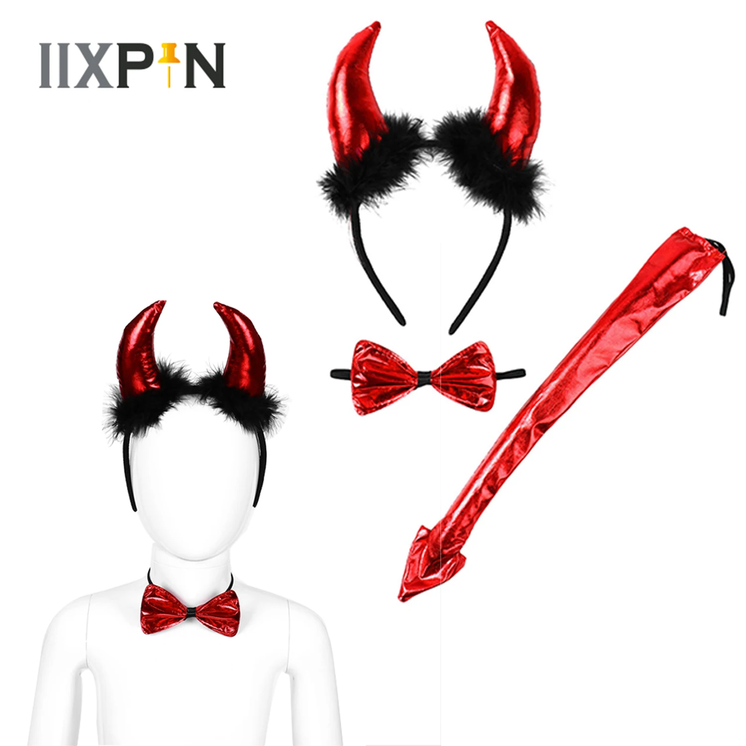 Рог для косплея головные уборы с бантом и хвостом Хэллоуин хвост дьявольские