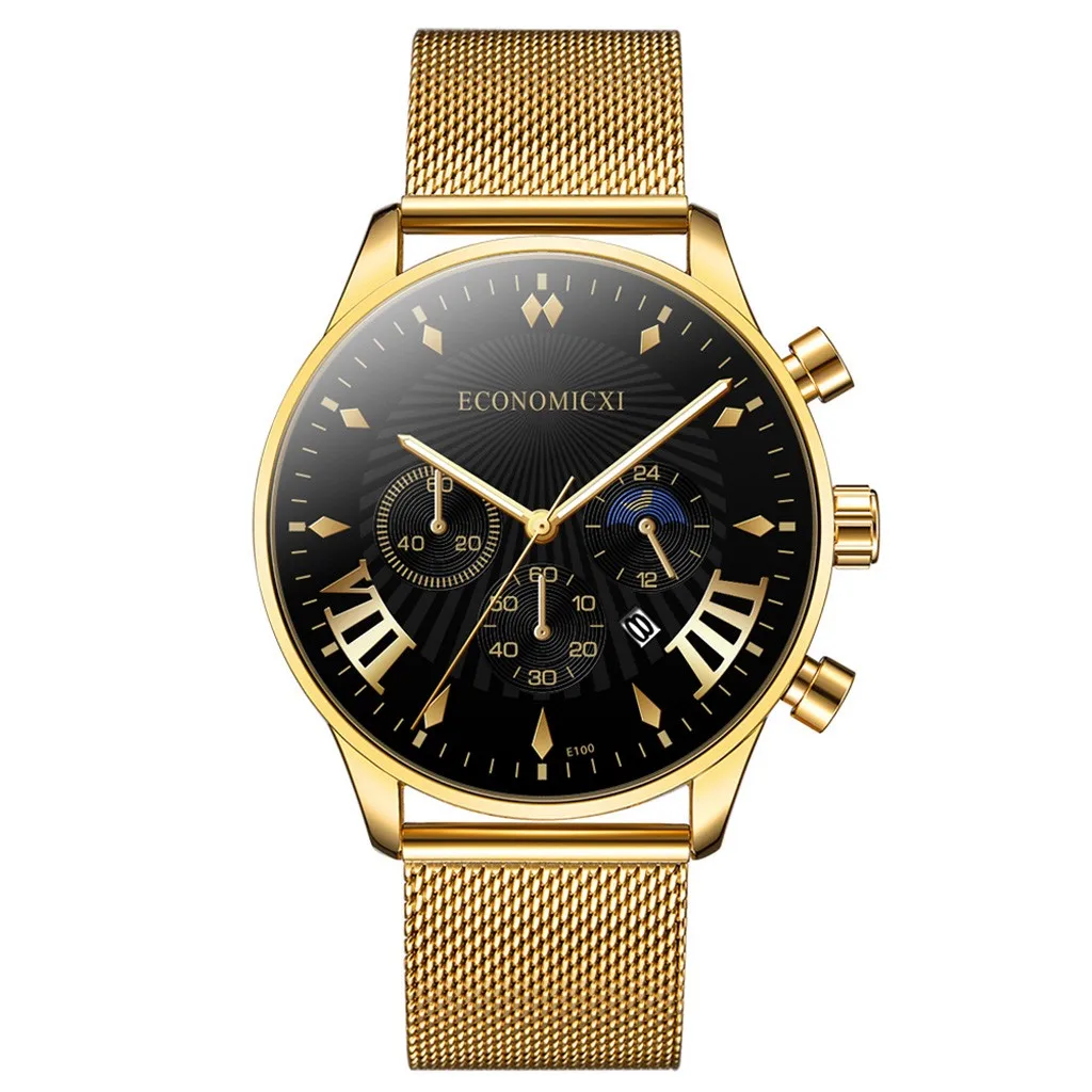 Мужские наручные часы с имитацией браслета Three Eye кварцевые золотыми стальными