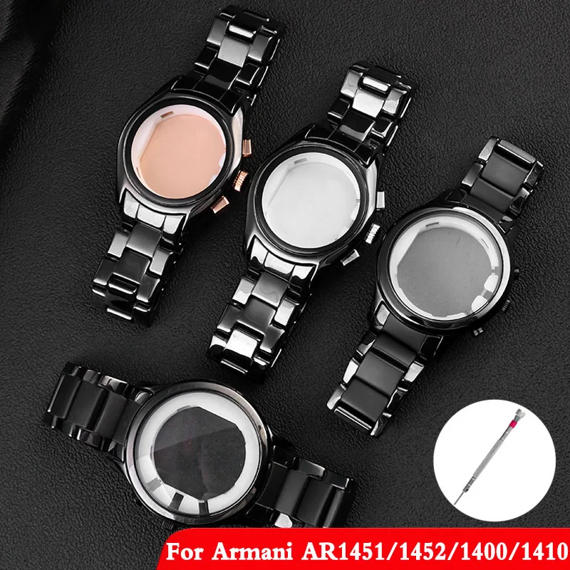 

Керамический ремешок и чехол, аксессуары для часов Armani AR1451 AR1452 AR1400 AR1401, кварцевые часы для женщин и мужчин, браслет на запястье