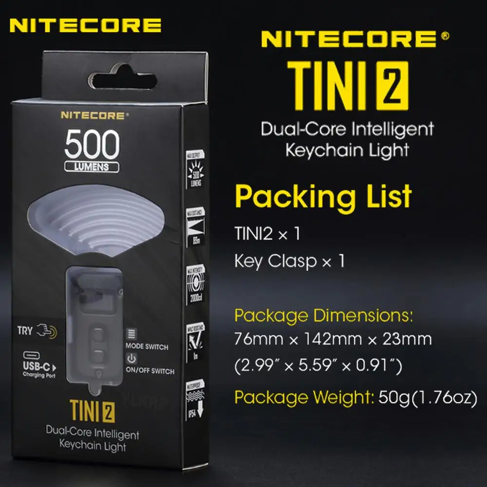 Двухъядерный смарт-светильник Nitecore TINI2 500 люмен OLED технология сна APC длительный