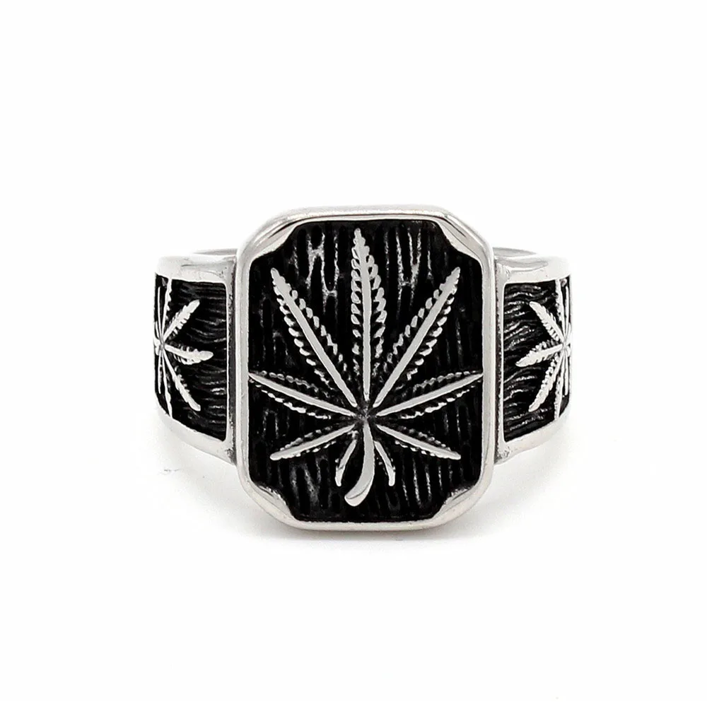 High Quality Chinese New Style Punk Men's Jewelry Retro hemp leaf men's titanium steel ring G0904 | Украшения и