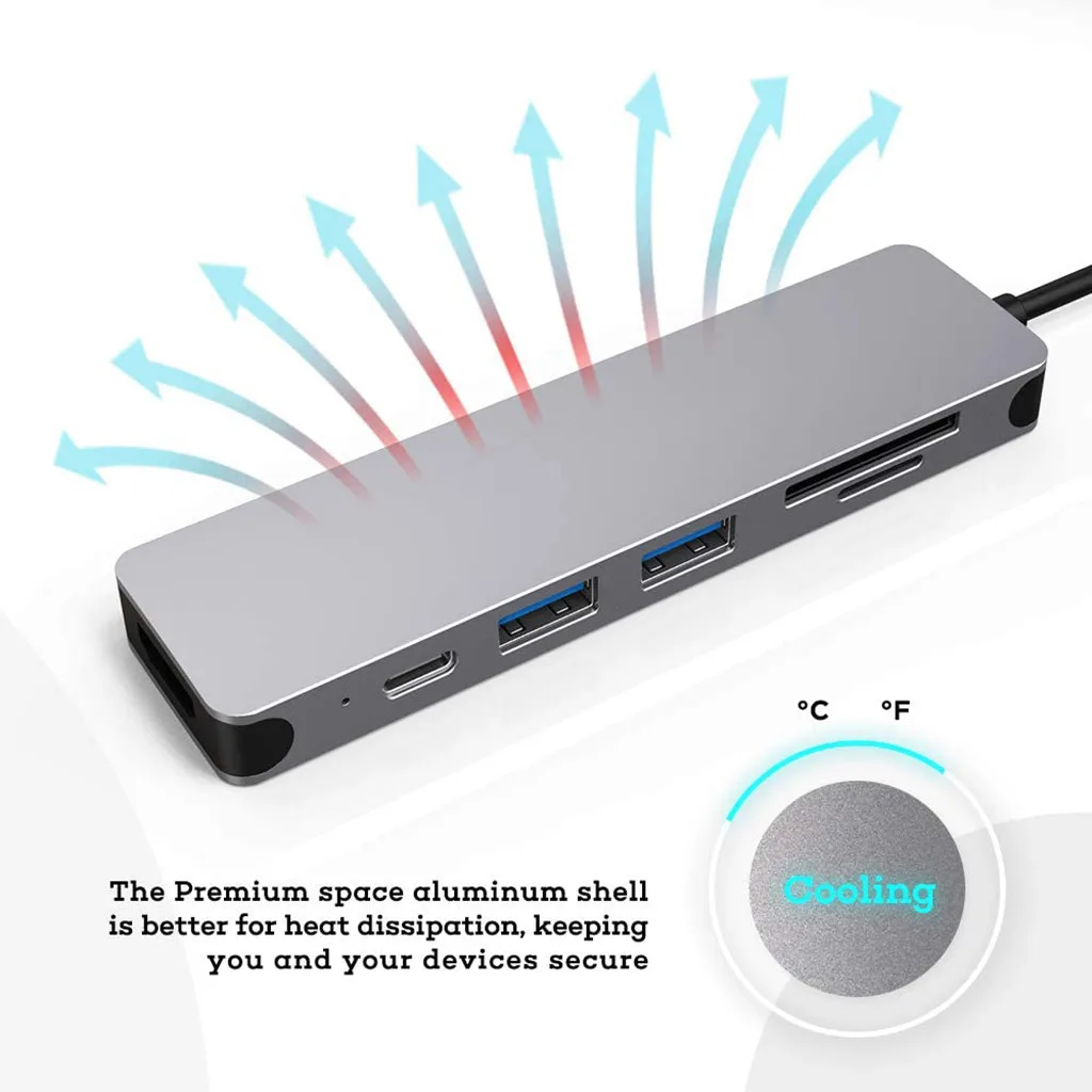 6 в 1 USB C концентратор для MacBook Pro Тип адаптер многопортовый SD кард ридер с