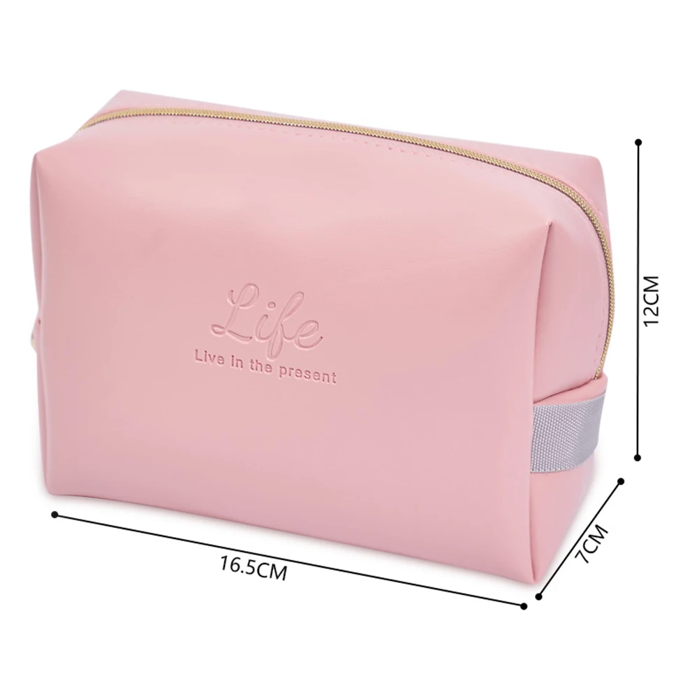 

Leather Travel Waterproof Makeup Bag Women Zipper Beauty Wash Storage Case