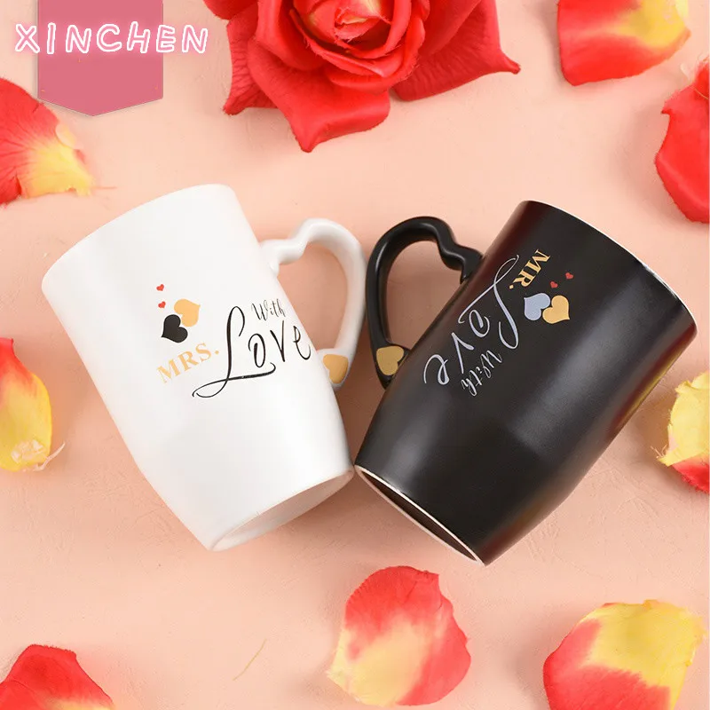 

XINCHEN Lovers Cup A Couple of Lovers Ceramic Water Cups Lovely Ceramic Cup Pair Set Simple Creative Mugs Milk Coffee Mugs